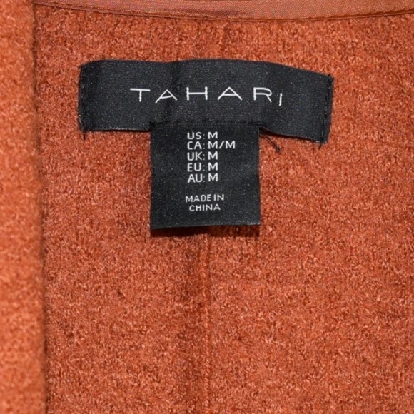 TAHARI - burnt orange long sleeve 3/4 length wool blend open front coat, size M - Picture 2 of 3